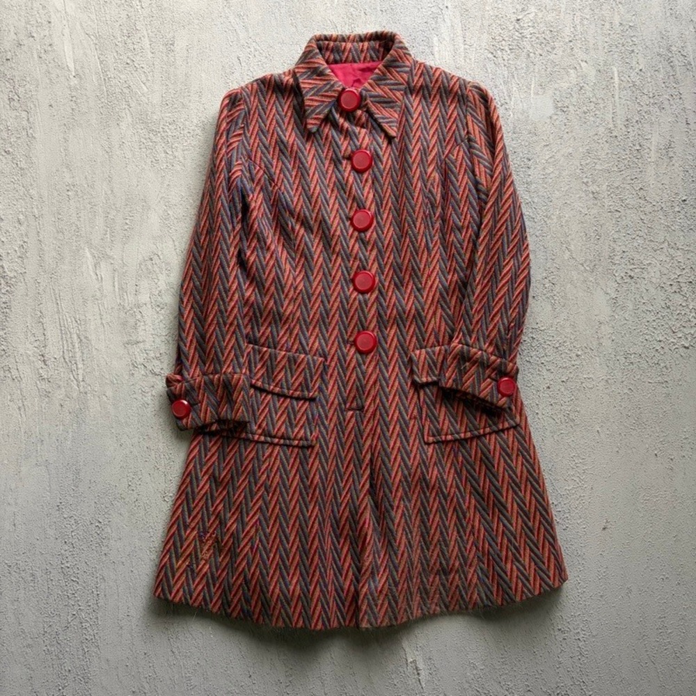 Vintage Donnamaid Montreal Coat XS 1970s Herringbone Mod Long